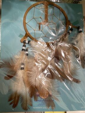 Brand new Handmade Dreamcatcher with Brown Feathers in Original pkg 9 inches